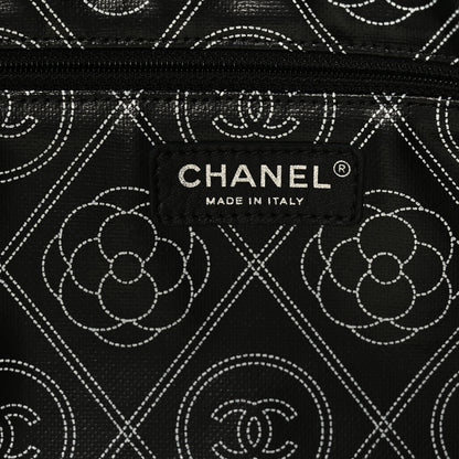 Chanel Coated Canvas Camellia Large Shopping Tote Black Beige 6 of 8