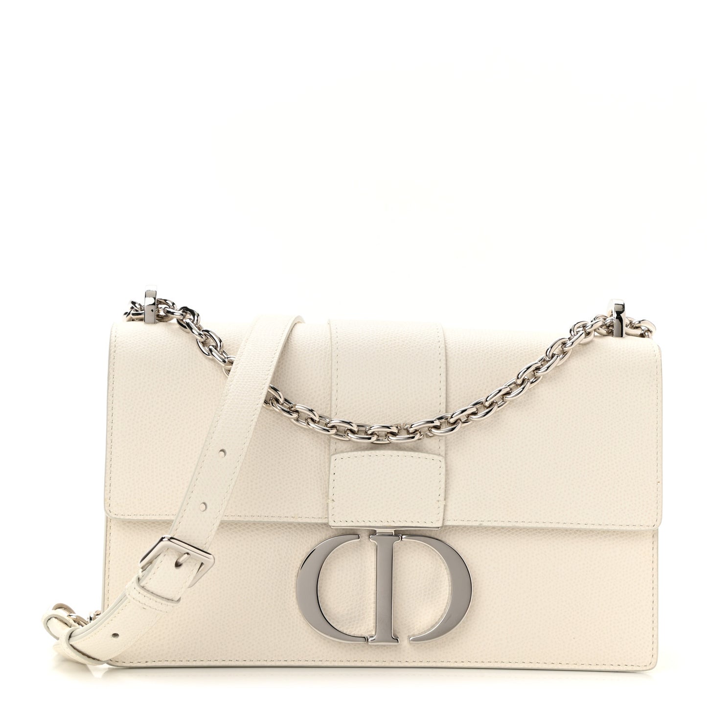 Grained Calfskin 30 Montaigne Chain Flap Bag White