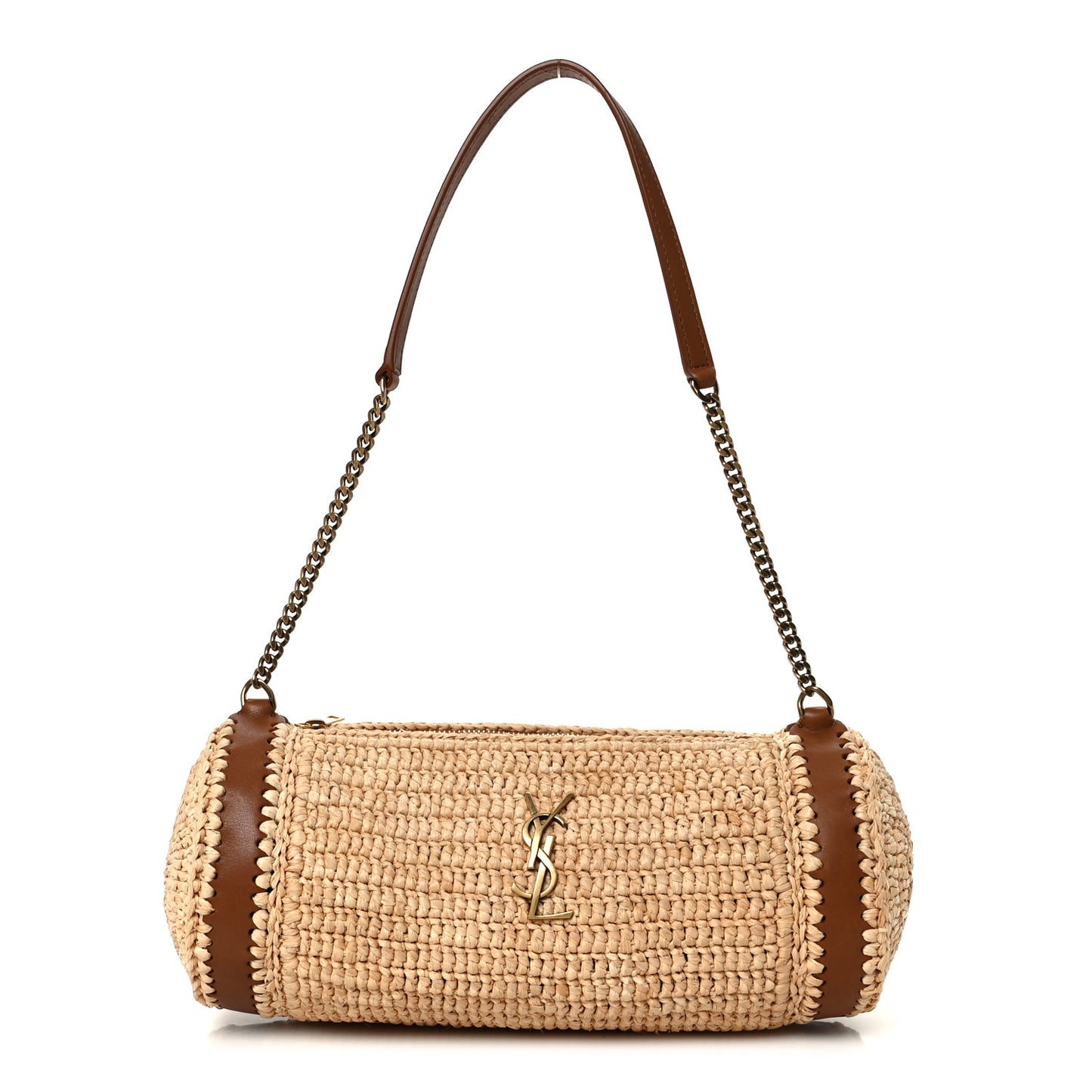 Raffia Monogram Cassandre Small Cylindric Bag Natural Brick