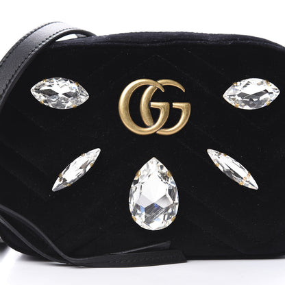 Gucci Velvet Matelasse Marquise Crystals Mini GG Marmont Chain Shoulder Bag Black 8 of 10