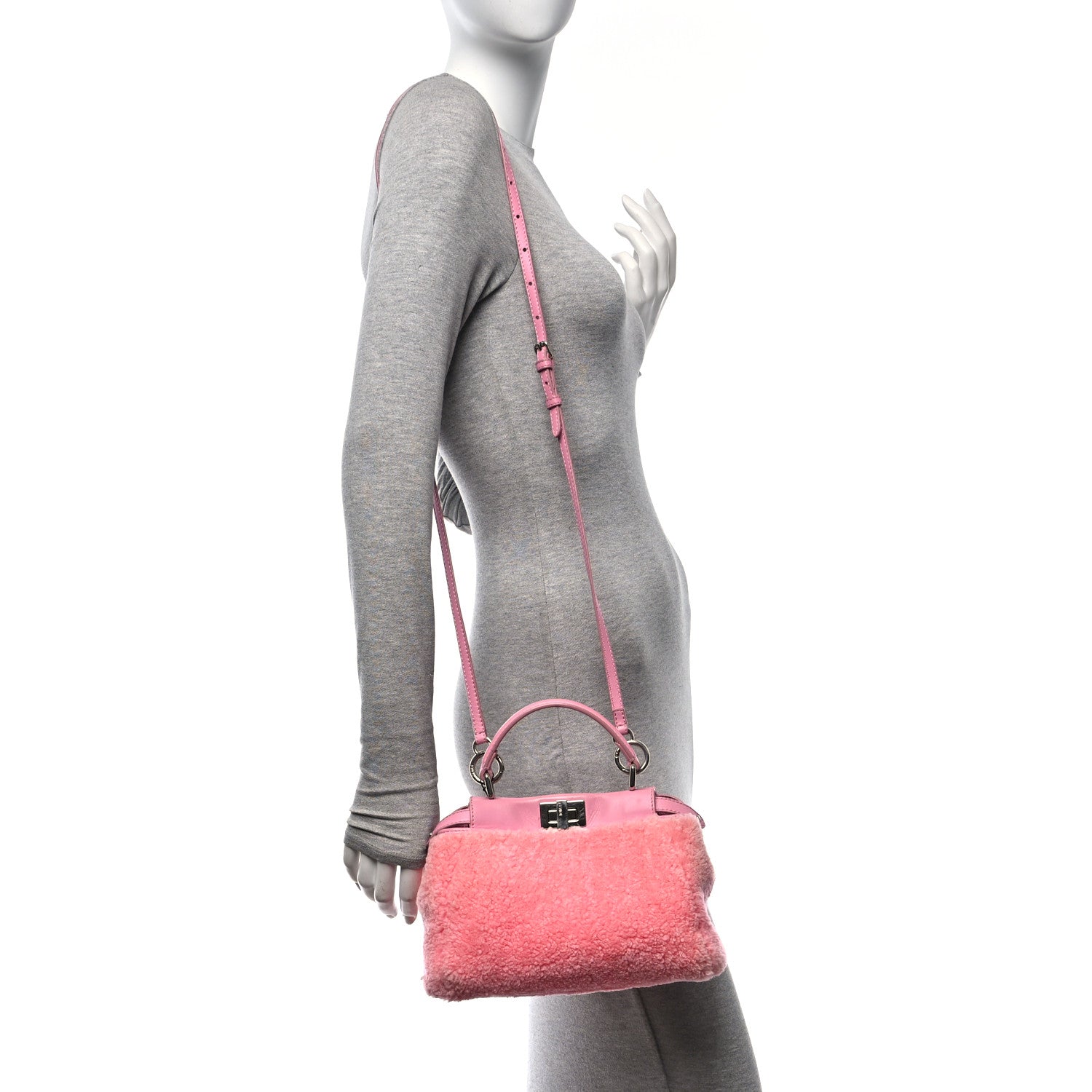 Fendi Shearling Nappa Mini Peekaboo Iconic Satchel Lollypop 2 of 12