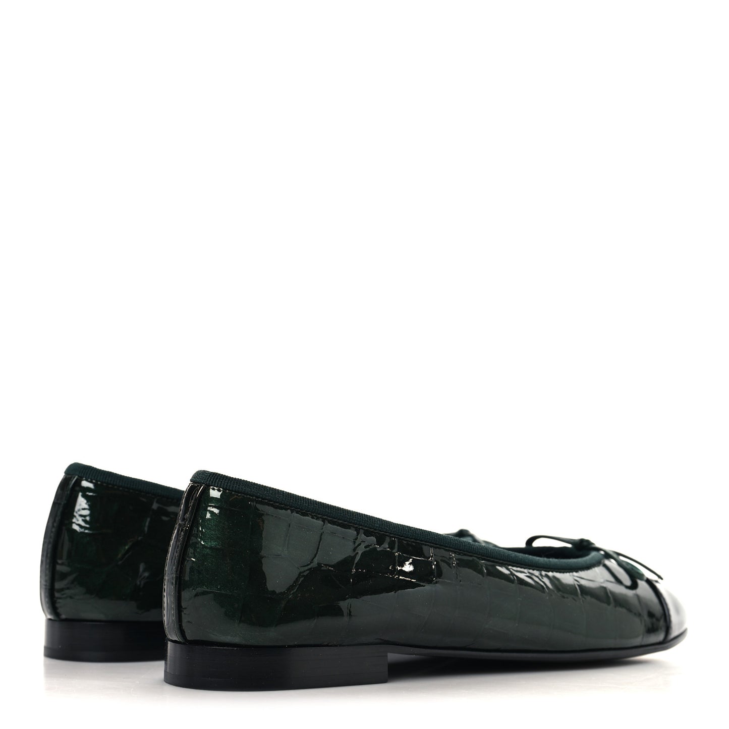 Patent Crocodile Embossed Ballerina Flats 37.5 Dark Green Black