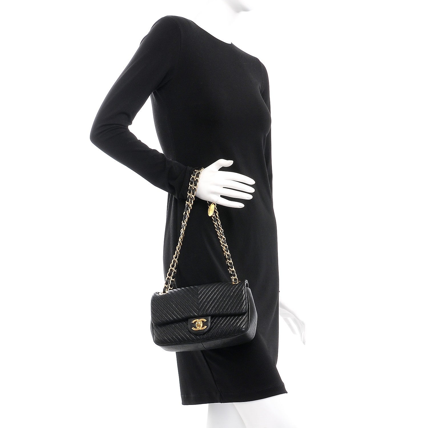 Chanel Calfskin Surpique Chevron Small Flap Black 3 of 8
