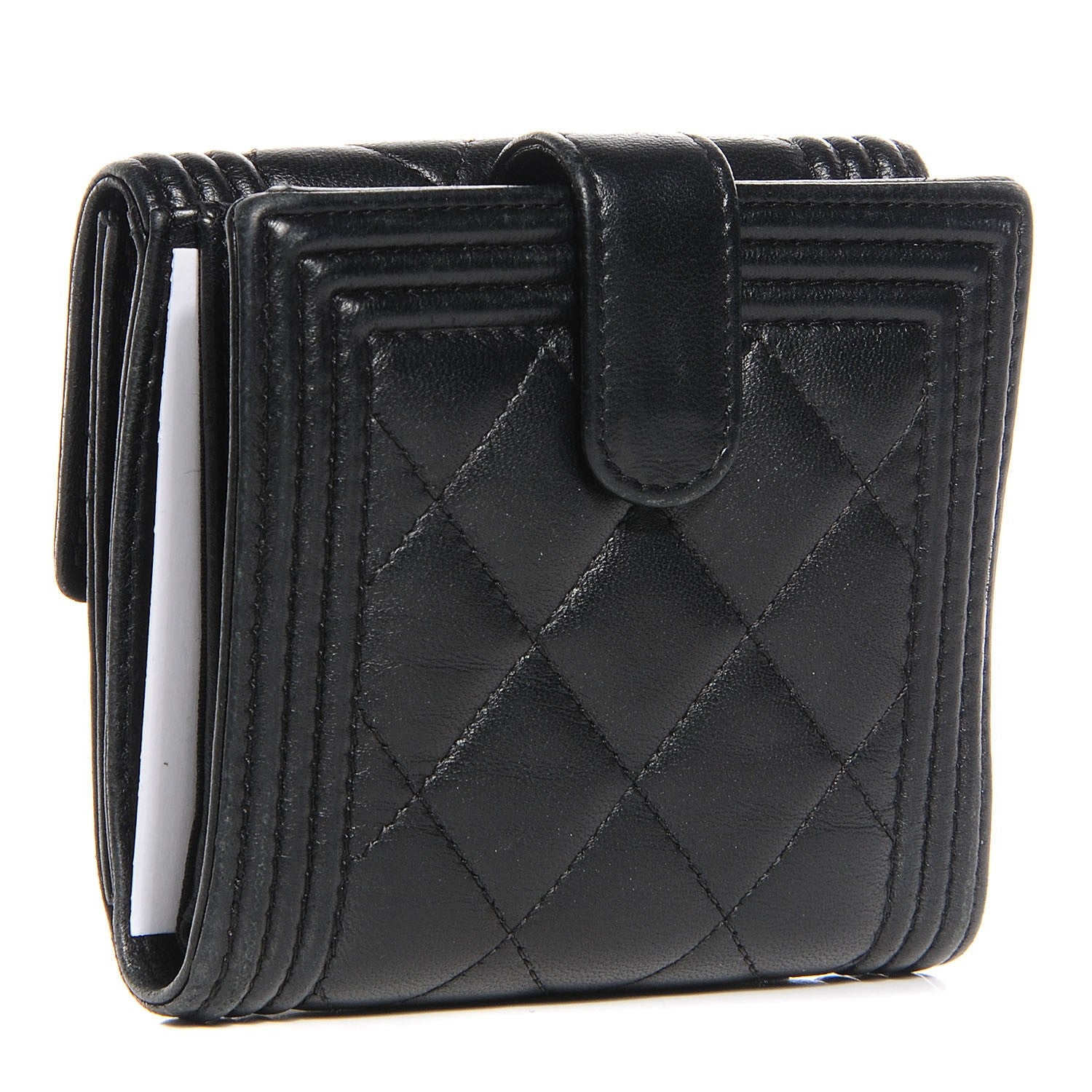 Chanel Lambskin Quilted Compact Boy Wallet Black 3 of 9