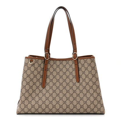 Gucci GG Supreme Monogram Emblem Large Tote Bag Beige Dark Brown 1 of 10