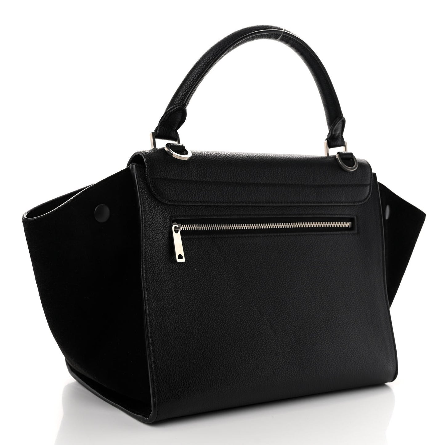 Drummed Calfskin Suede Small Trapeze Black