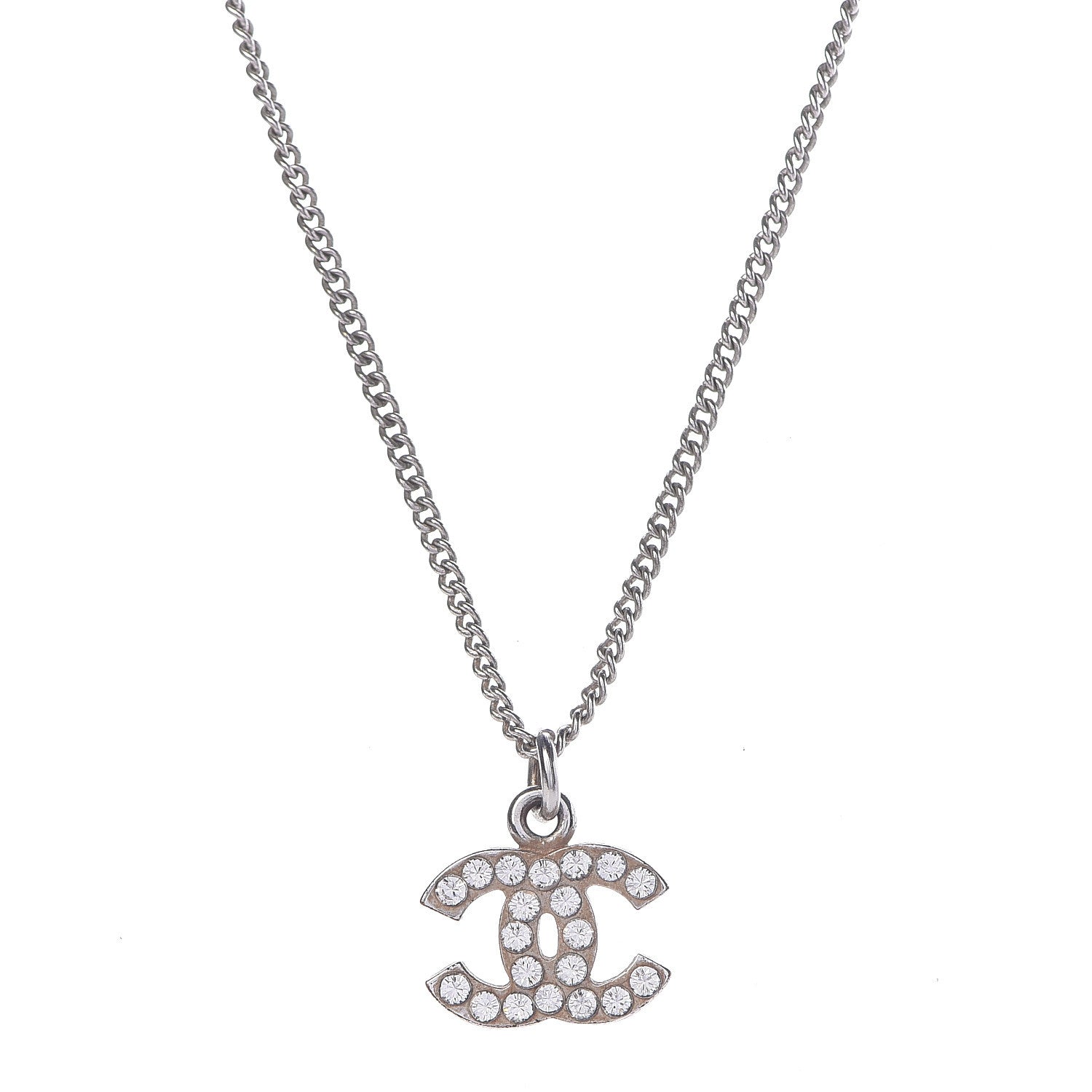 Chanel Crystal CC Necklace Silver 4 of 6