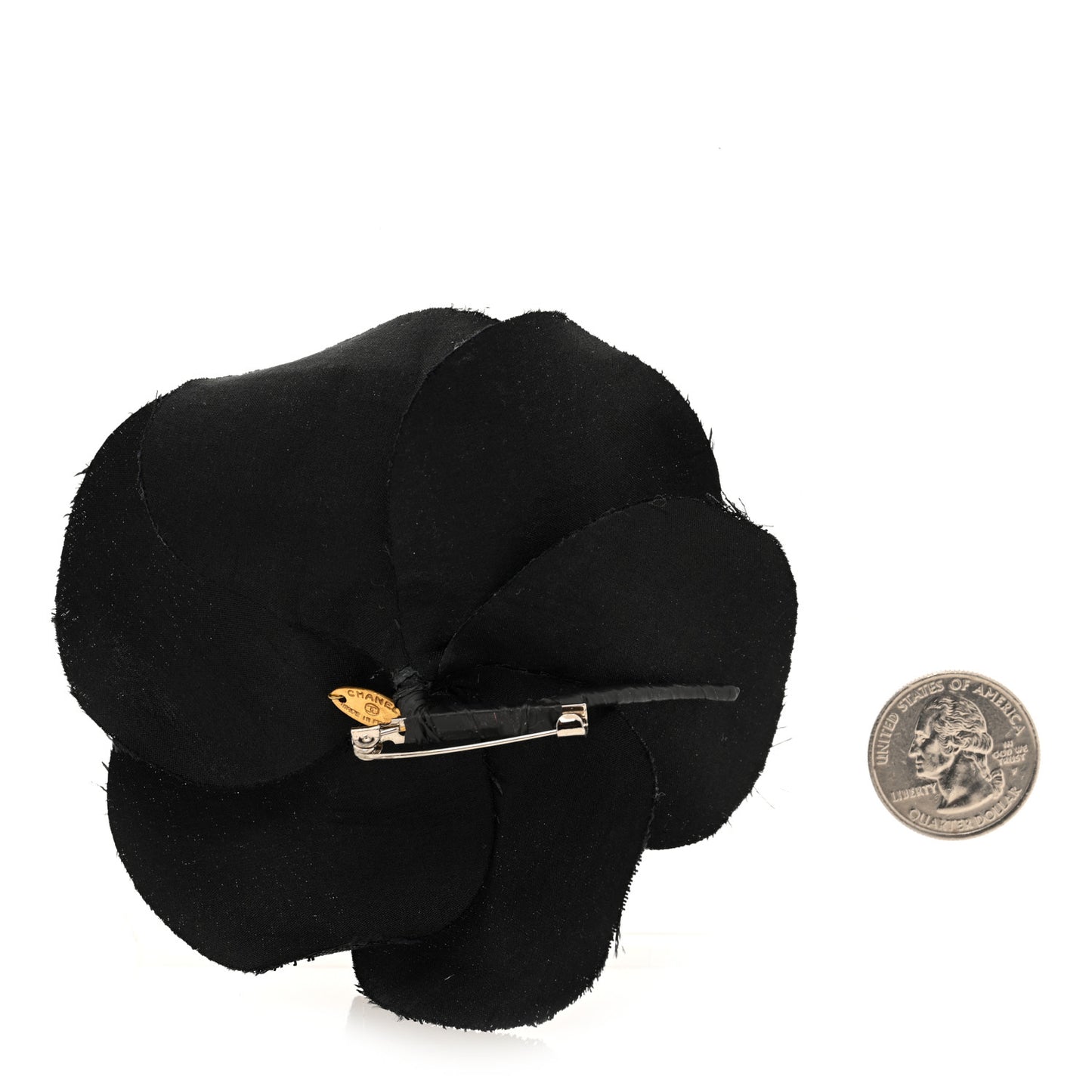 Metallic Fabric Camellia Brooch Black