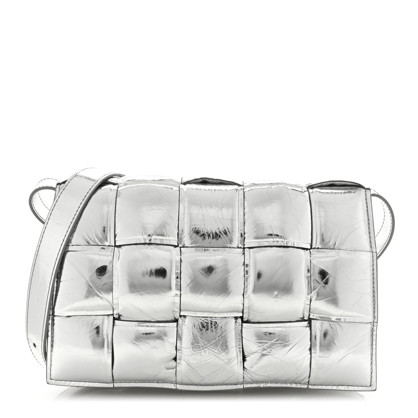 Metallic Lambskin Padded Cassette Crossbody Bag Silver