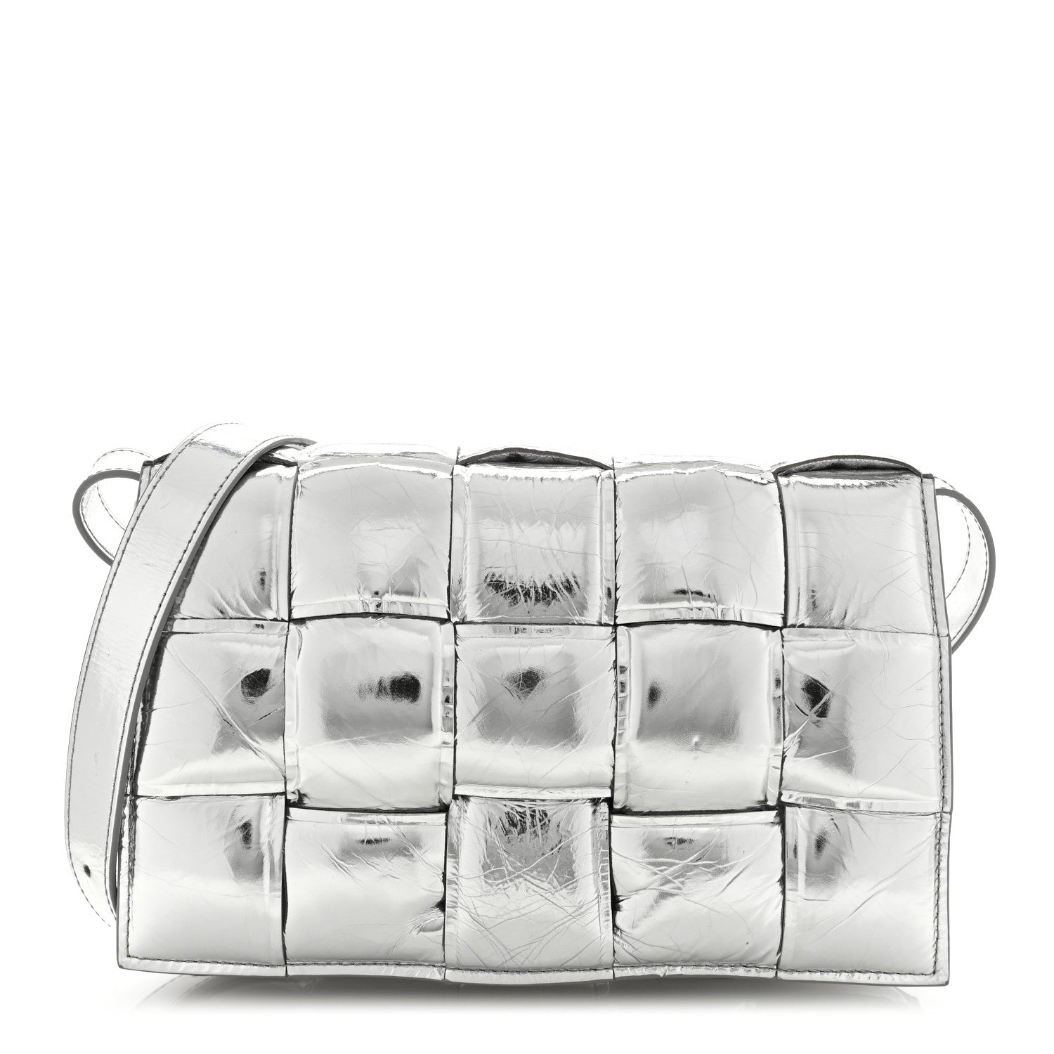 Bottega Veneta Metallic Lambskin Padded Cassette Crossbody Bag Silver 1 of 8