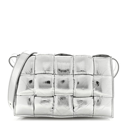Bottega Veneta Metallic Lambskin Padded Cassette Crossbody Bag Silver 1 of 8