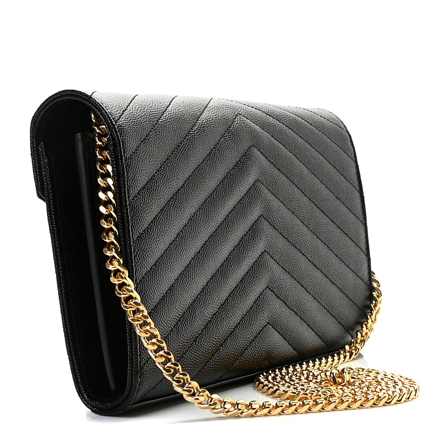 Grain De Poudre Matelasse Chevron Monogram Chain Wallet Black