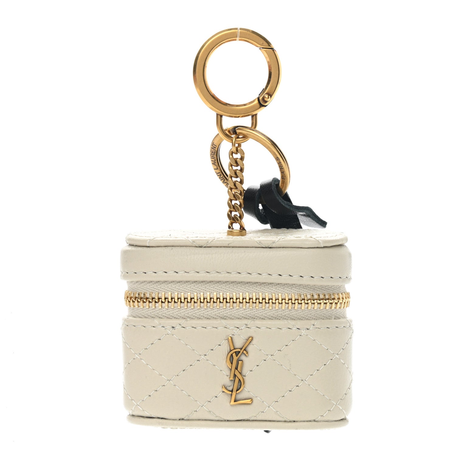 Saint Laurent Lambskin Quilted Monogram Gaby Airpods Holder Vintage White 1 of 5