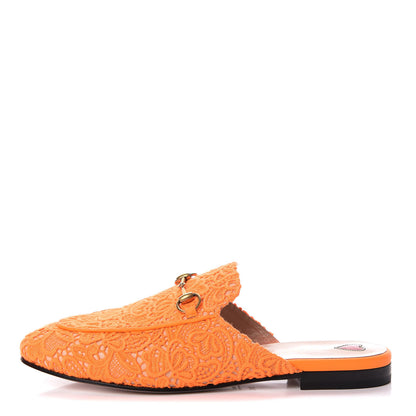 Gucci Lace Malaga Kid Womens Princetown Slippers 39.5 Orange Fluo Skin Rose 1 of 7