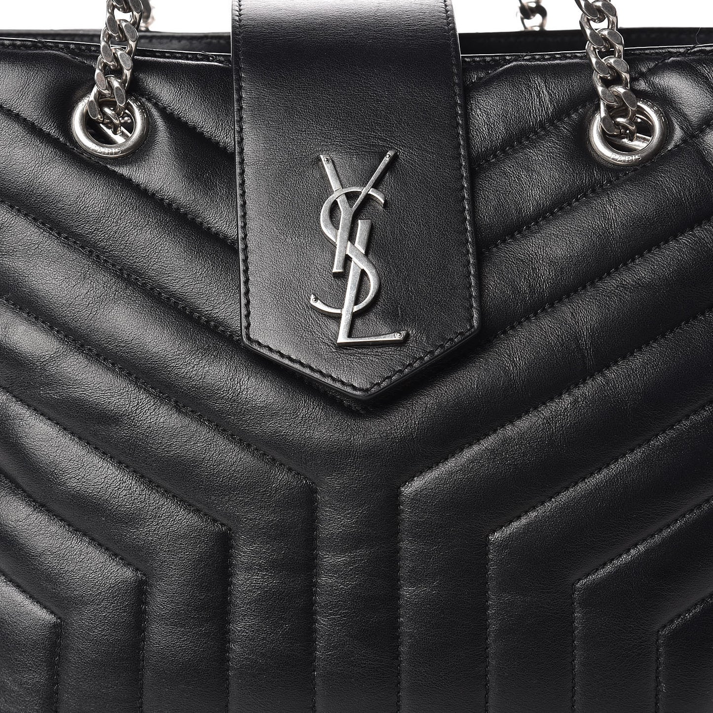 Calfskin Y Quilted Monogram Large Loulou Shopper Black