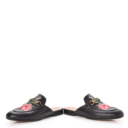 Gucci Calfskin Flower Embroidered Princetown Slippers 36.5 Black 6 of 10