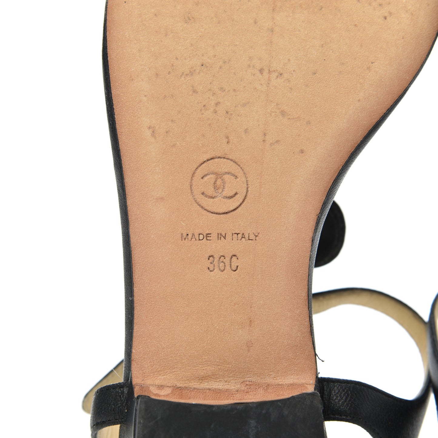 Lambskin CC Chain Thong Sandals 36 Black