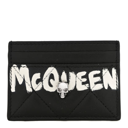 Alexander McQueen Calfskin Graffiti Skull Card Holder Black 1 of 11
