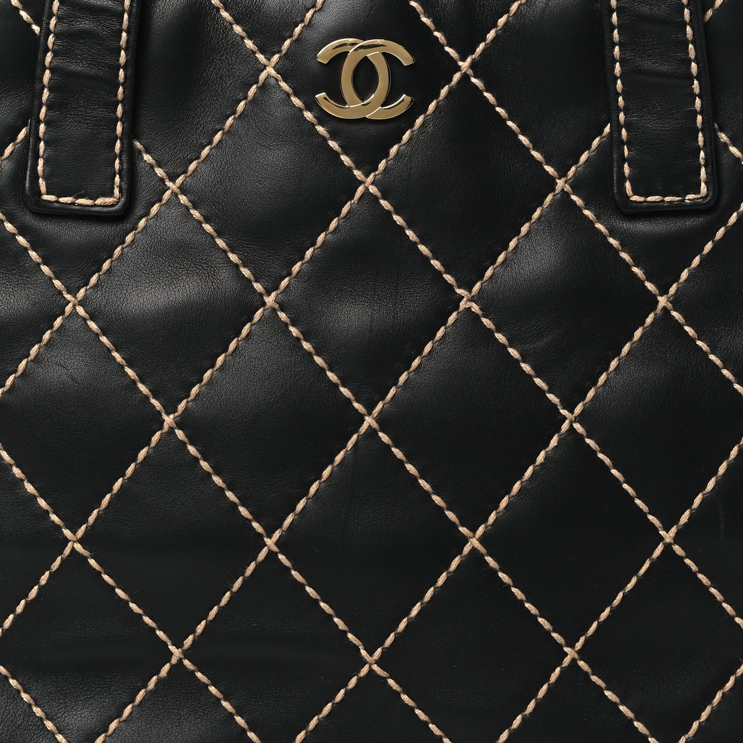 Calfskin Stitch Small Surpique Tote Black