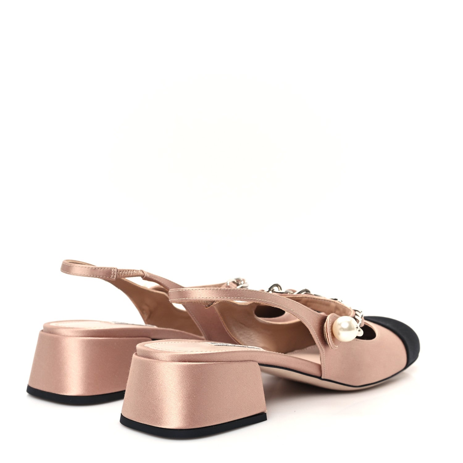 Miu Miu Satin Chain Pearl Slingback Pumps 39 Cammeo Black 5 of 9
