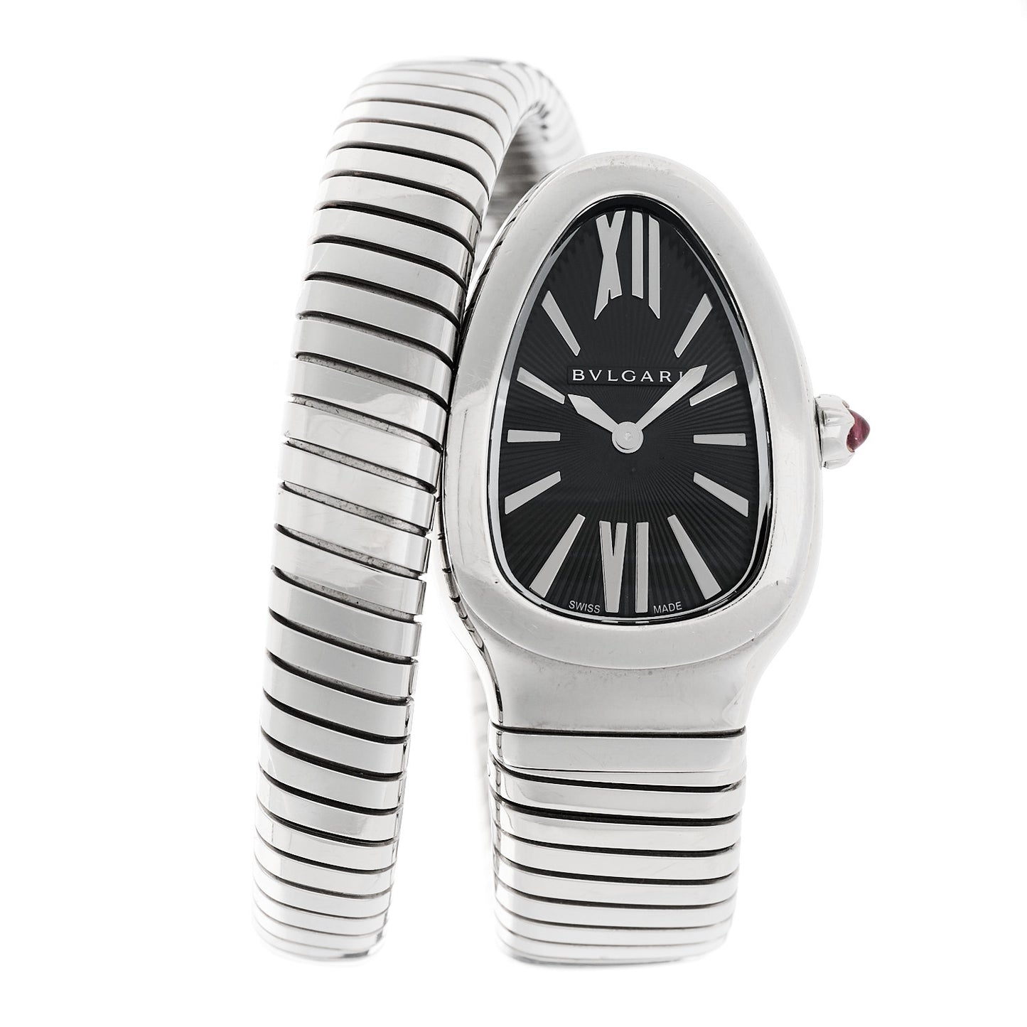 Stainless Steel 35mm Serpenti Tubogas Quartz Watch Black
