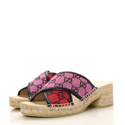 Gucci Monogram Multicolor Criss Cross Espadrille Sandals 35.5 Blue Pink Red 3 of 9