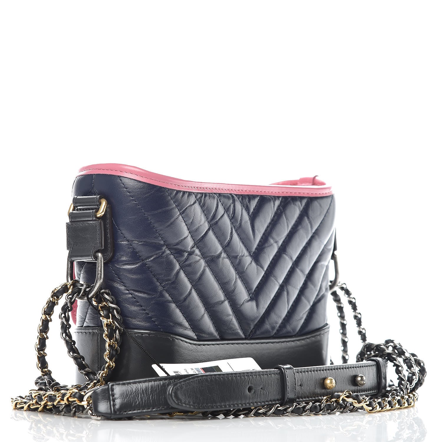 Chanel Aged Calfskin Chevron Quilted Small Gabrielle Hobo Dark Pink Navy 5 of 12