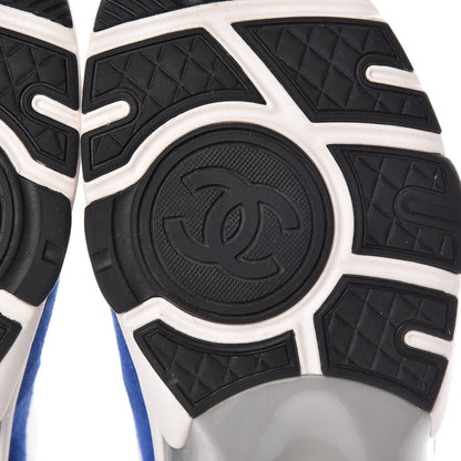 Chanel Nylon Lambskin Suede CC Womens Sneakers 37.5 Blue White Black 6 of 13