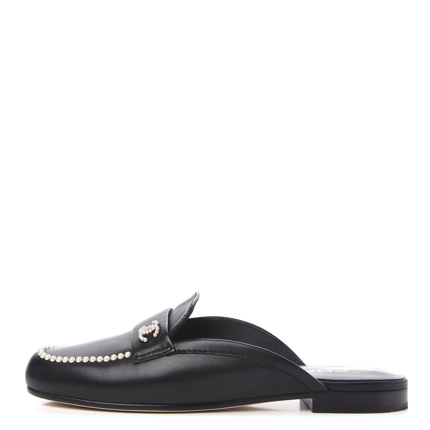 Chanel Lambskin Pearl CC Mules 36.5 Black 1 of 9