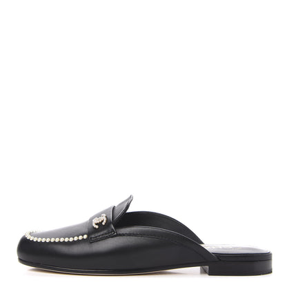 Chanel Lambskin Pearl CC Mules 36.5 Black 1 of 9