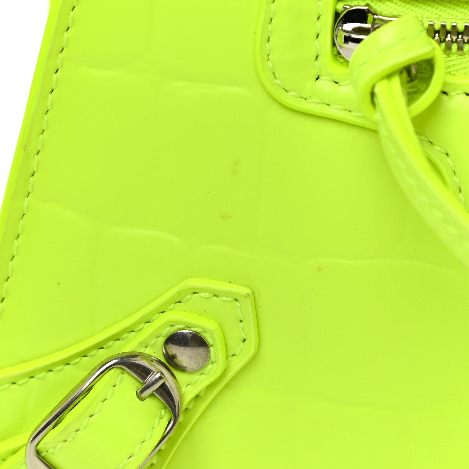 Balenciaga Semi Shiny Calfskin Crocodile Embossed Neo Classic Silver Hardware Mini City Fluo Yellow 15 of 18
