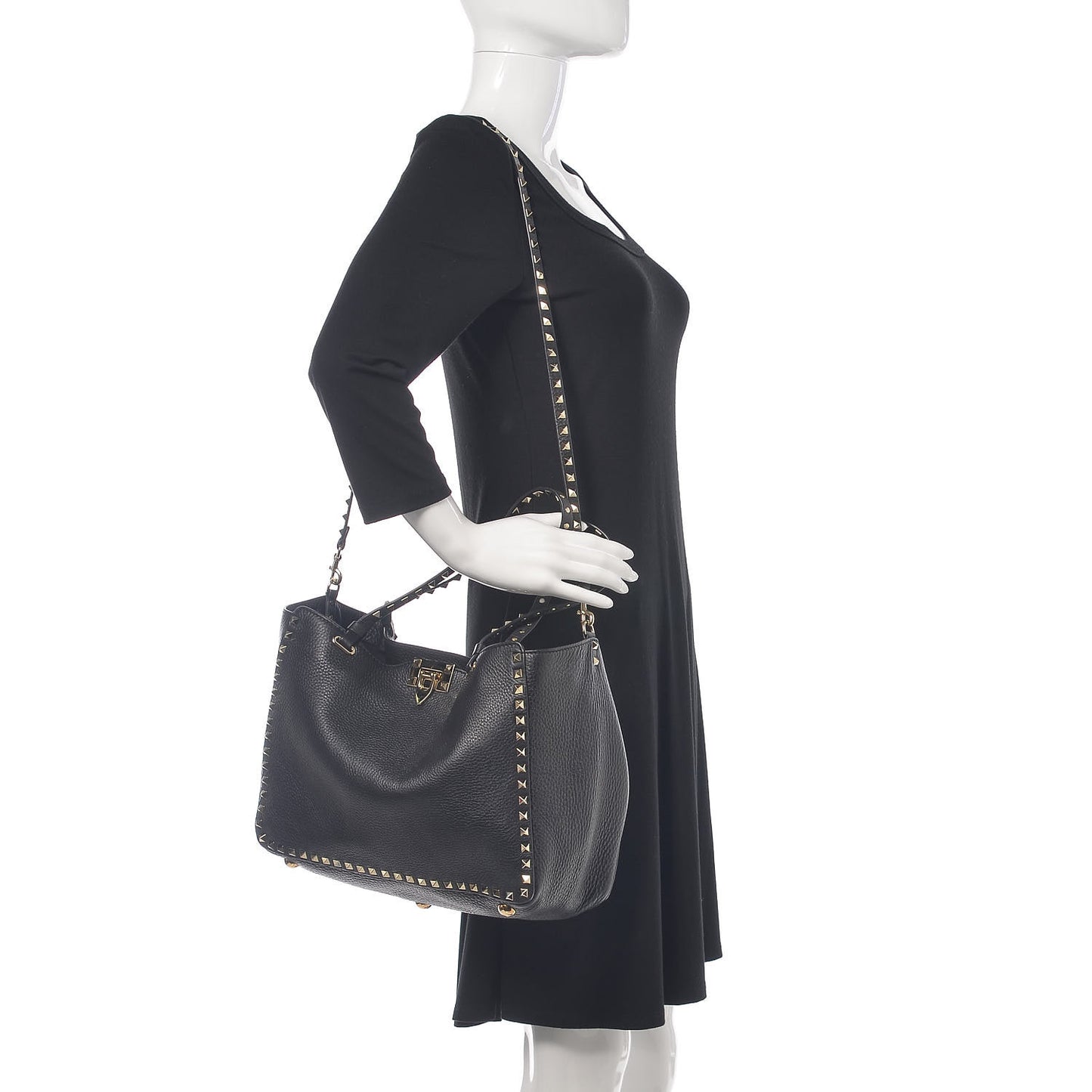 Alce Printed Calfskin Medium Rockstud Tote Black