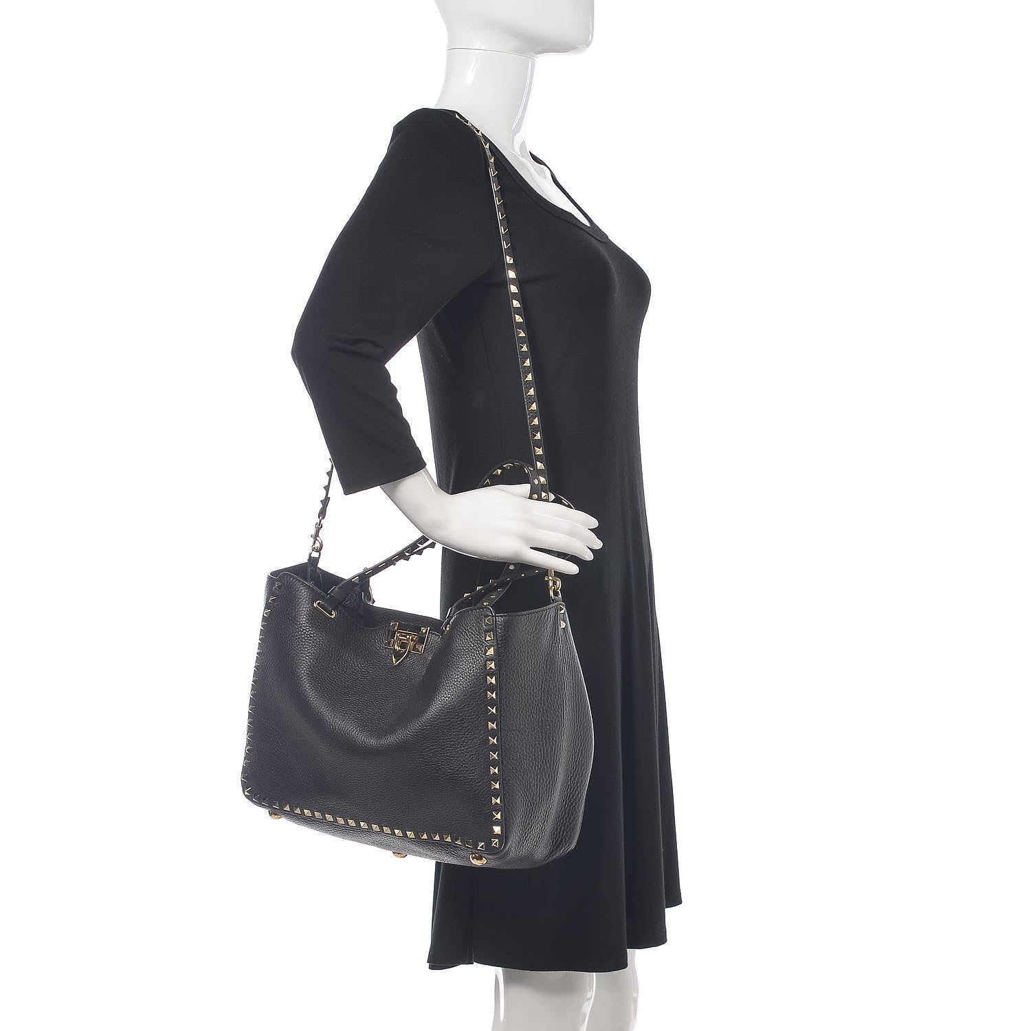 Valentino Garavani Alce Printed Calfskin Medium Rockstud Tote Black 2 of 10
