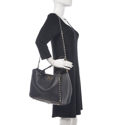 Valentino Garavani Alce Printed Calfskin Medium Rockstud Tote Black 2 of 10