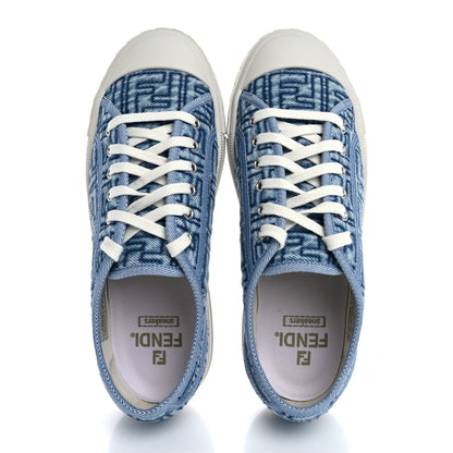 Fendi Denim Jacquard FF Matelasse Womens Domino Low Top Sneakers 38 Blue Navy 2 of 10