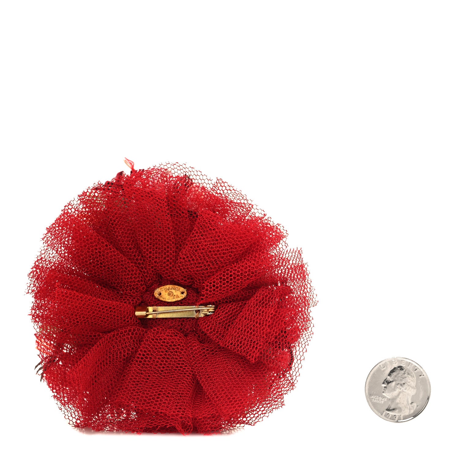 Chanel Tweed Camellia Pin Brooch Red Multicolor 2 of 3