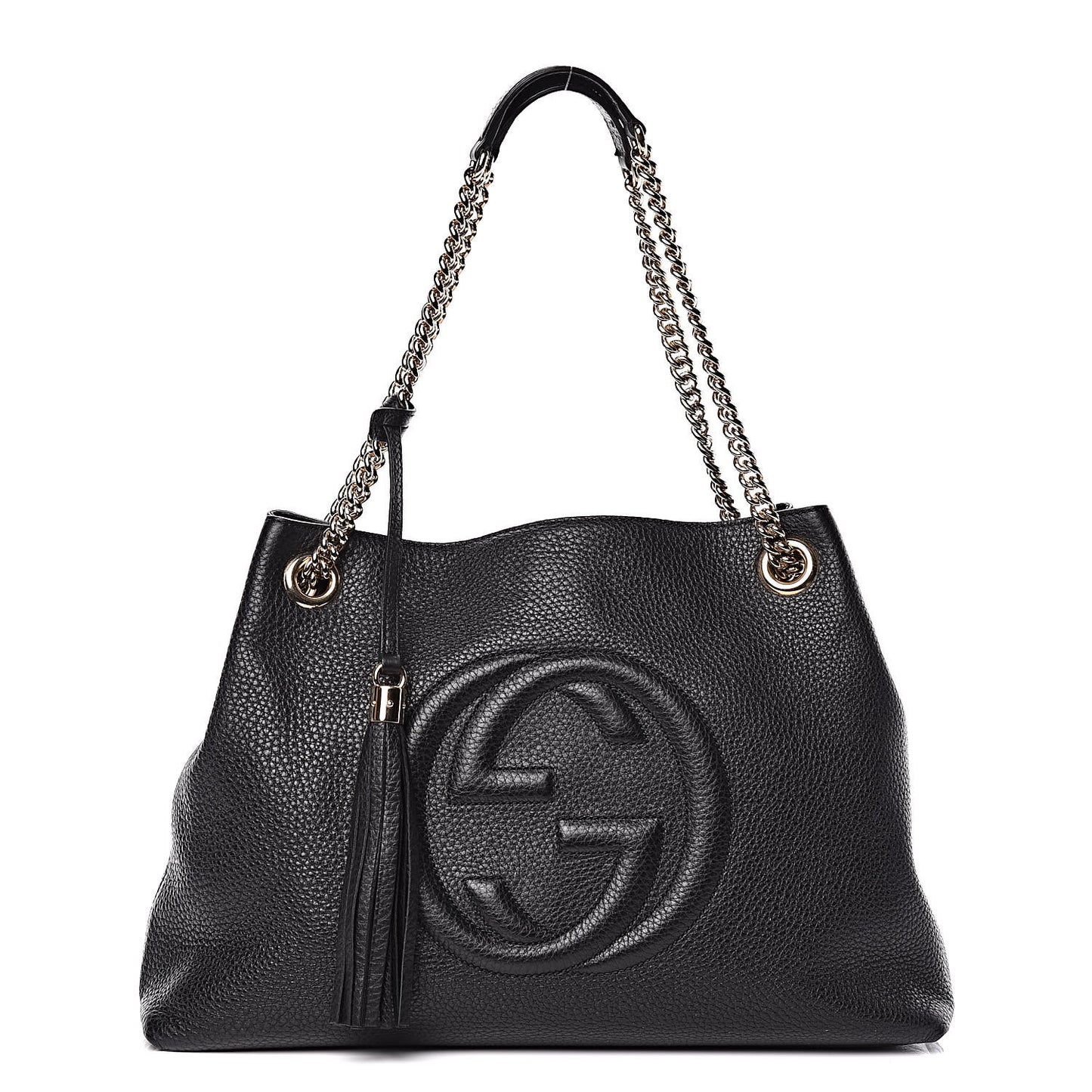 Pebbled Calfskin Medium Soho Chain Shoulder Bag Black