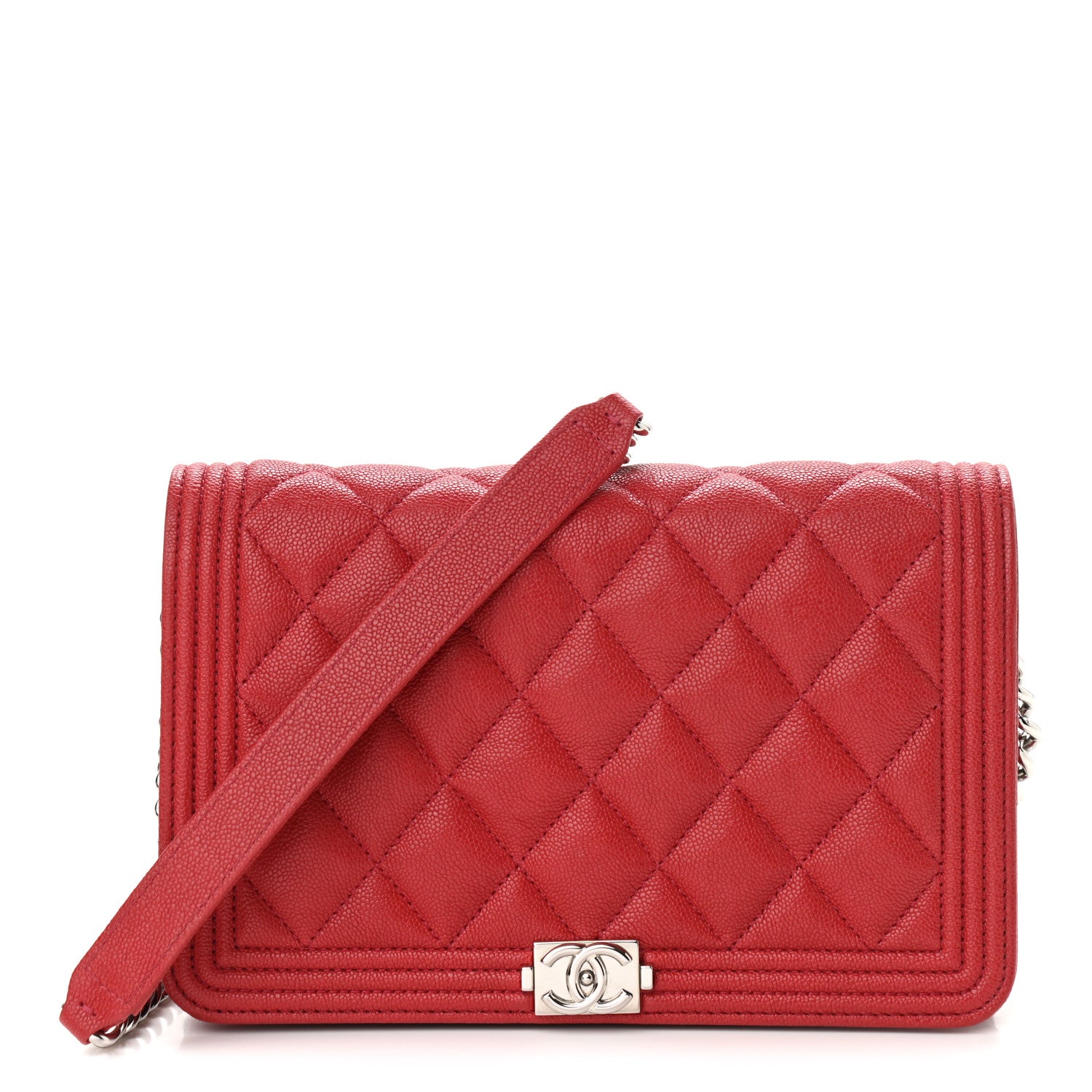 Chanel Caviar Quilted Boy Wallet On Chain WOC Red 1 of 13