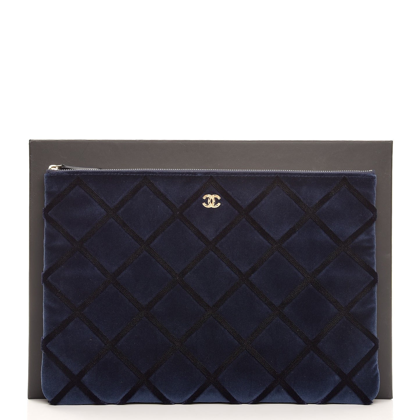 Velvet Quilted Large Cosmetic Case Navy