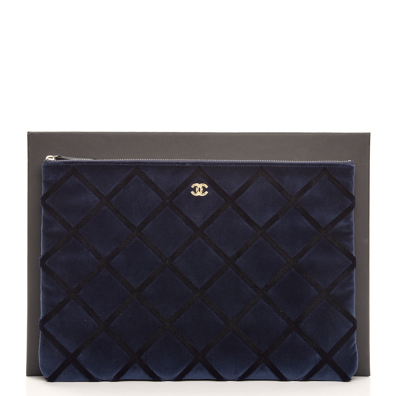 Chanel Velvet Quilted Large Cosmetic Case Navy 8 of 8