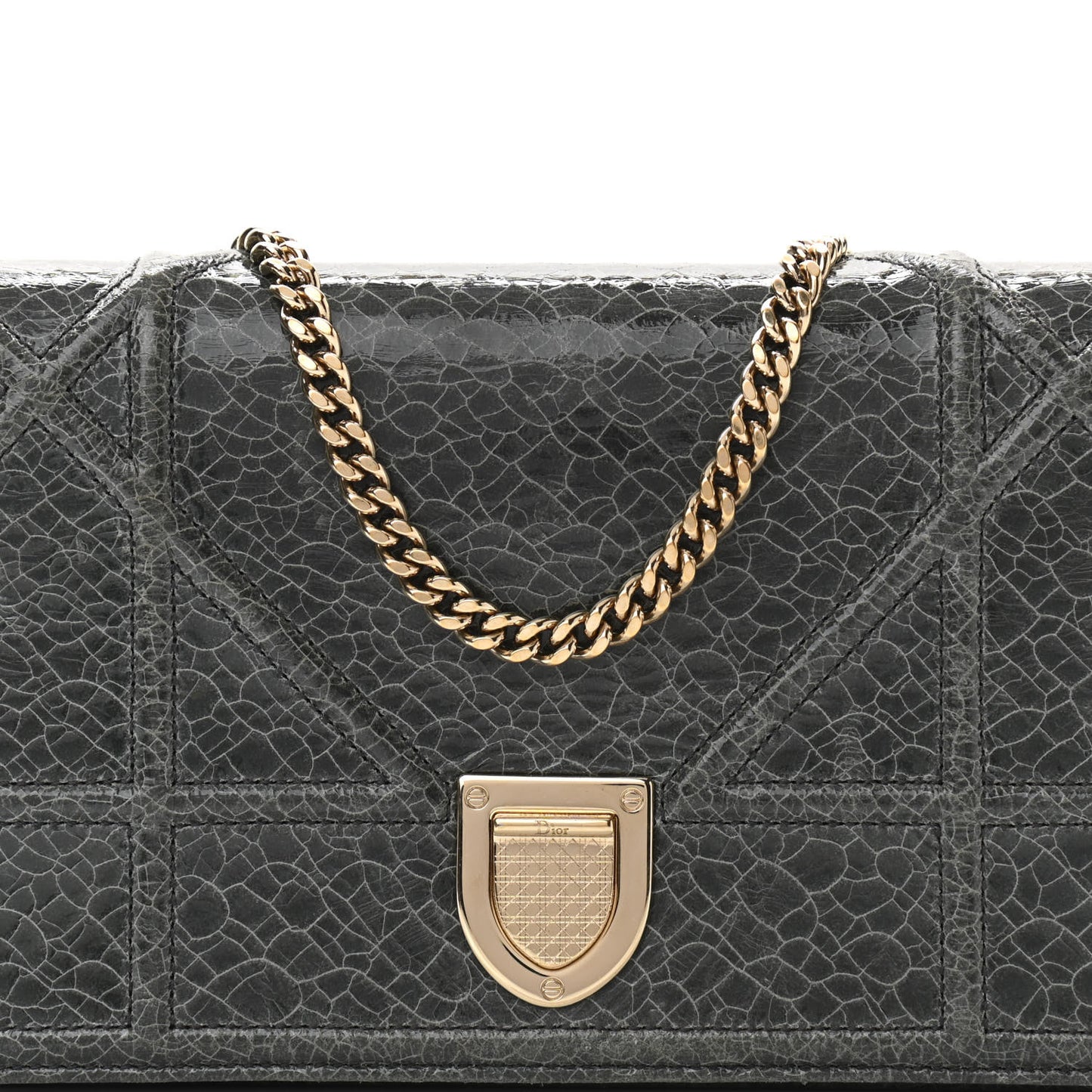 Ceramic Effect Deerskin Bag Wallet on Chain Dark Grey