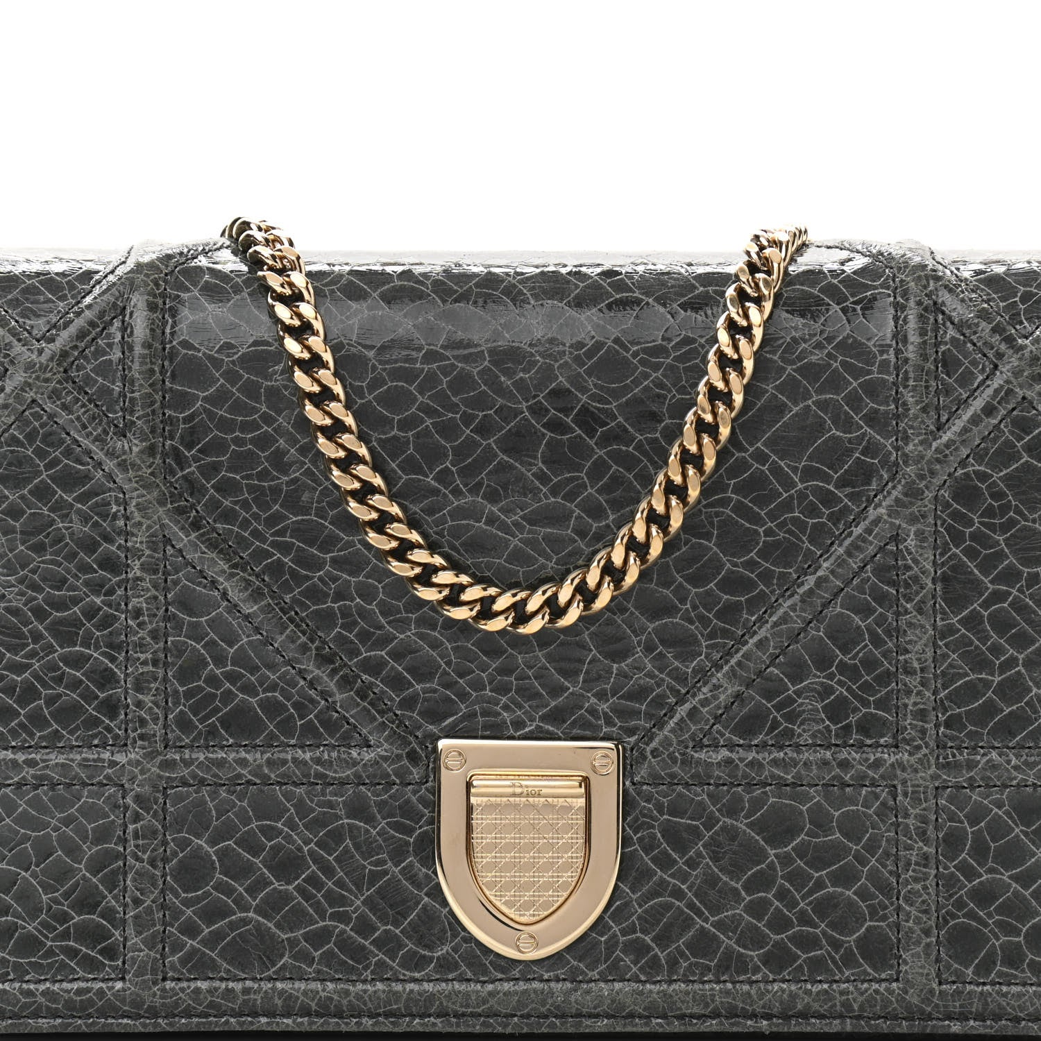Christian Dior Ceramic Effect Deerskin Bag Wallet on Chain Dark Grey 7 of 9