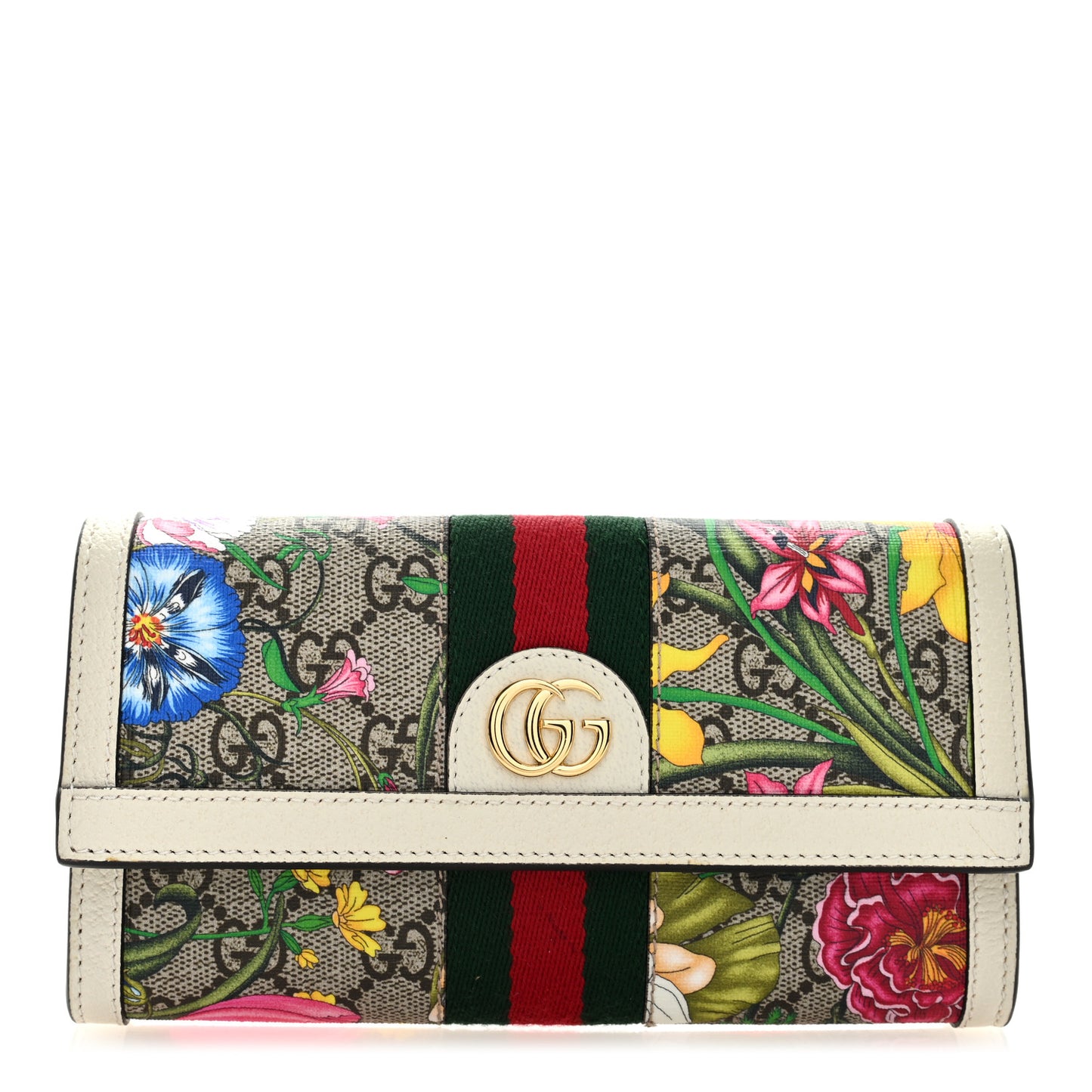 GG Supreme Monogram Flora Web Ophidia Continental Wallet White