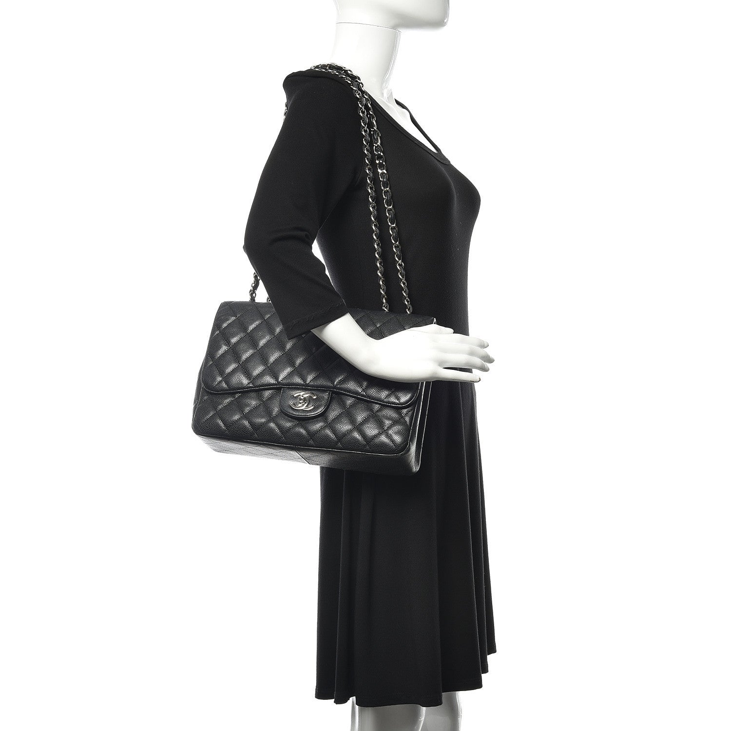Chanel Caviar Quilted Jumbo Single Flap Black 2 of 16