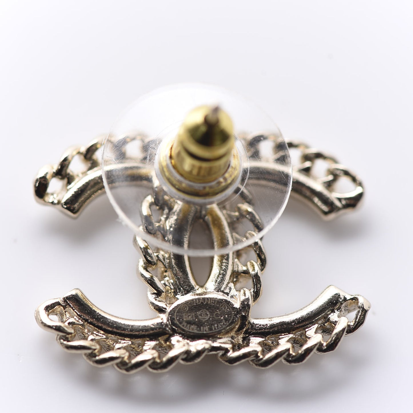 Crystal Chain CC Earrings Gold