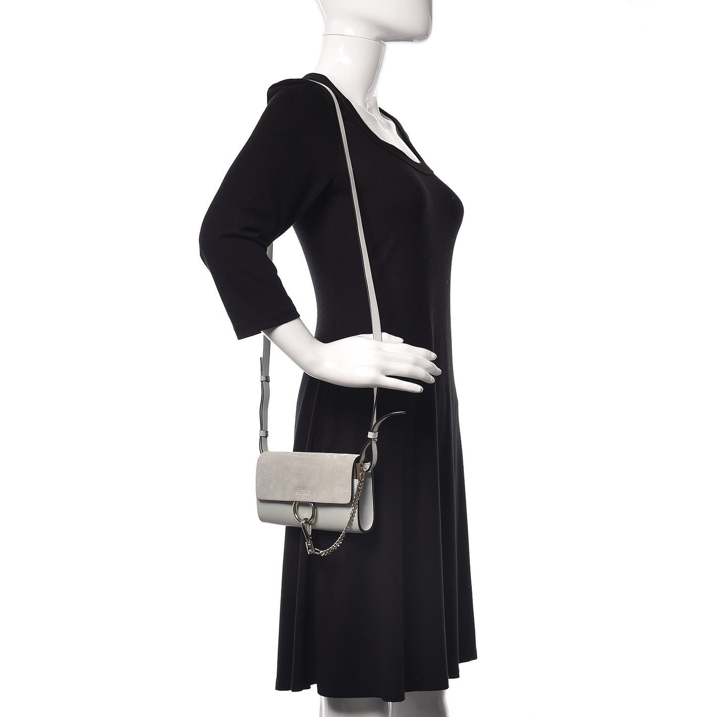 Suede Calfskin Mini Faye Shoulder Bag Airy Grey