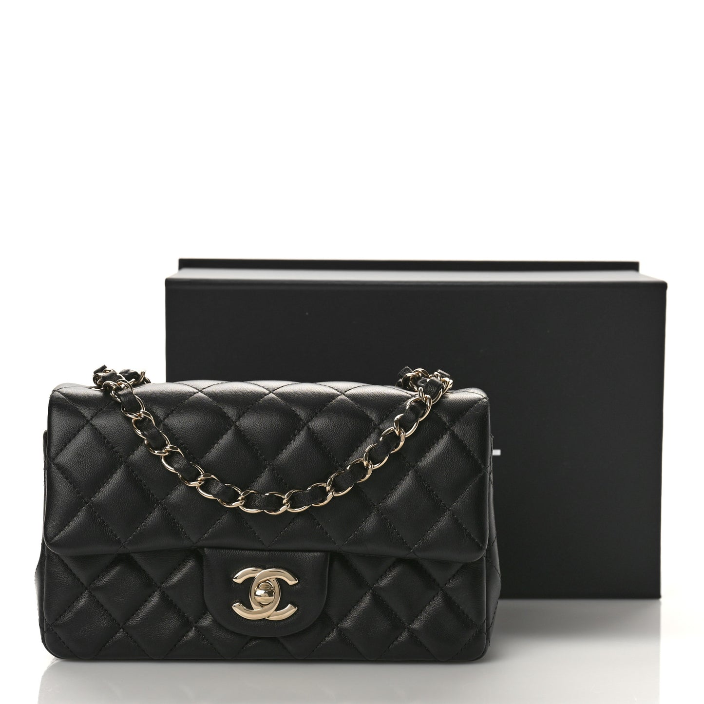 Lambskin Quilted Mini Rectangular Flap Black