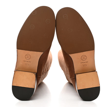 Chanel Calfskin Ascot Knee High CC Boots 37.5 Light Brown 5 of 7