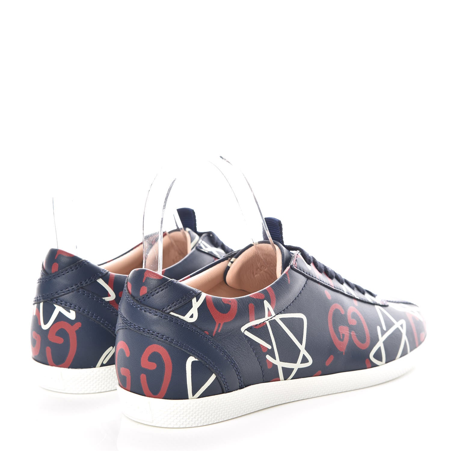 Gucci Calfskin GucciGhost Print Womens Low Top Sneakers 35.5 Blue Agata Hibiscus Red 4 of 7