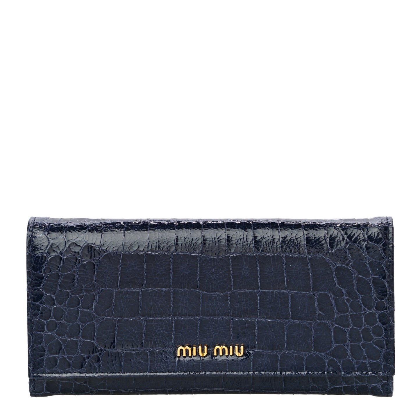 Patent Crocodile Embossed Saint Cocco Lux Continental Flap Wallet Bluette